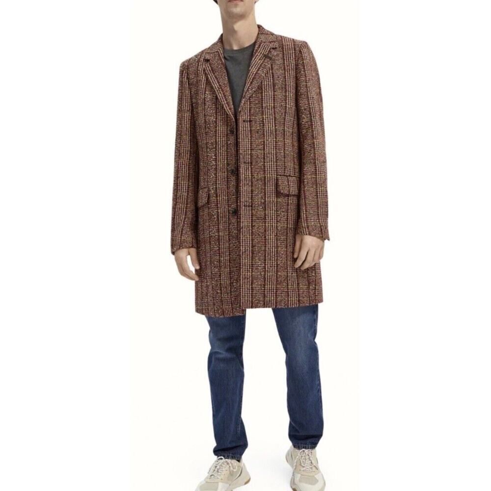 Scotch & Soda Brown Plaid Pea Coat - Picture 2 of 14